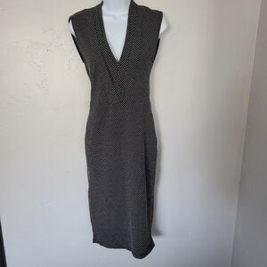 Zara Black Sheath Dress White Polka Dots V-neck Size Small Pullover Workwear